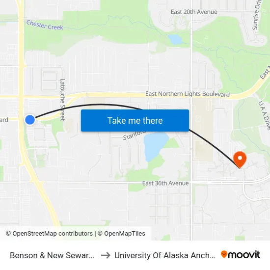 Benson & New Seward Ese to University Of Alaska Anchorage map