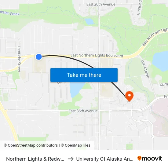 Northern Lights & Redwood Ese to University Of Alaska Anchorage map