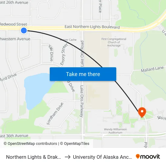 Northern Lights & Drake Wsw to University Of Alaska Anchorage map