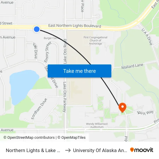 Northern Lights & Lake Otis Wsw to University Of Alaska Anchorage map