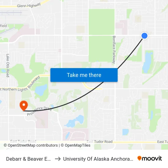 Debarr & Beaver Ese to University Of Alaska Anchorage map