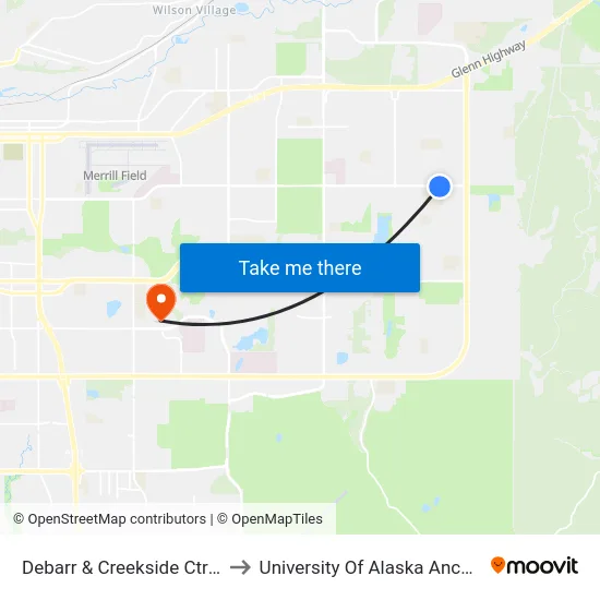 Debarr & Creekside Ctr Wsw to University Of Alaska Anchorage map