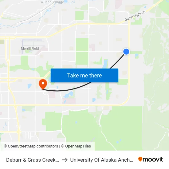 Debarr & Grass Creek Ese to University Of Alaska Anchorage map