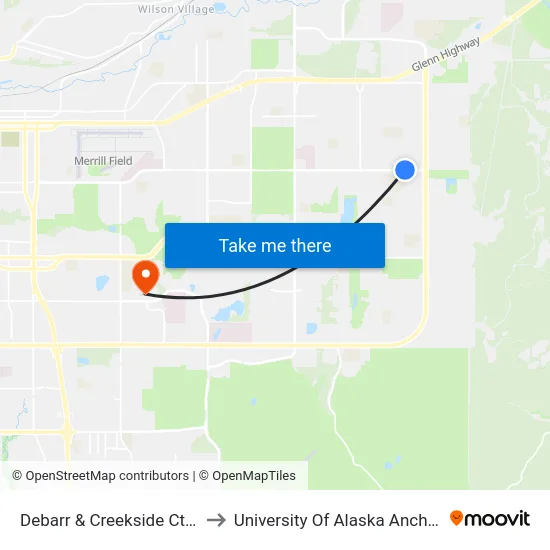 Debarr & Creekside Ctr Ene to University Of Alaska Anchorage map