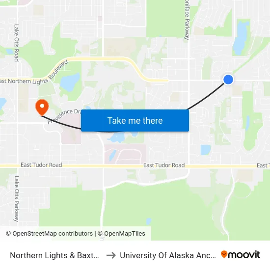 Northern Lights & Baxter Wnw to University Of Alaska Anchorage map