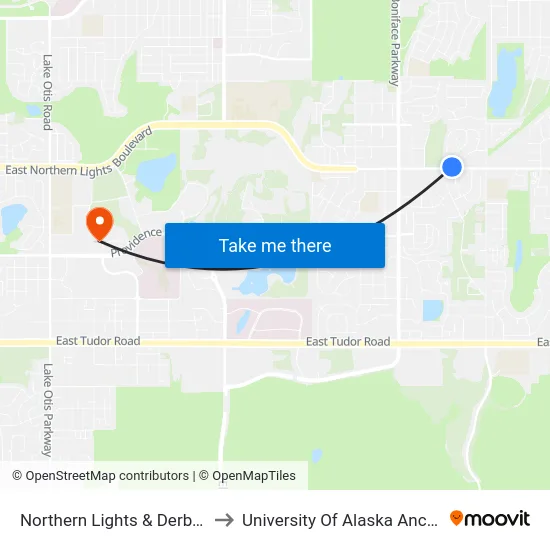 Northern Lights & Derby Wnw to University Of Alaska Anchorage map