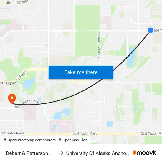 Debarr & Patterson Wnw to University Of Alaska Anchorage map