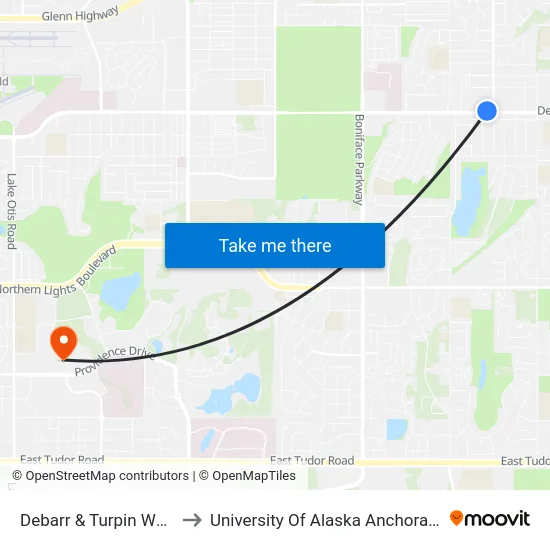 Debarr & Turpin Wnw to University Of Alaska Anchorage map