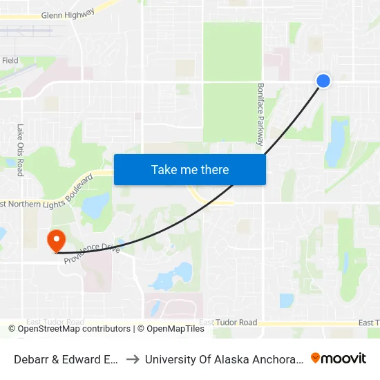Debarr & Edward Ene to University Of Alaska Anchorage map