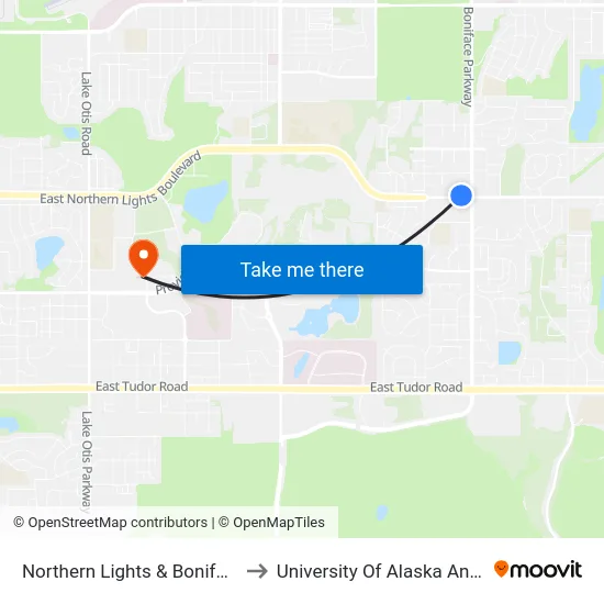 Northern Lights & Boniface Wnw to University Of Alaska Anchorage map