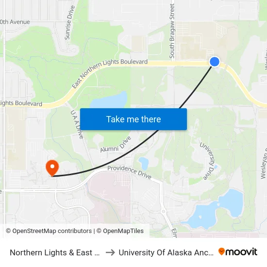 Northern Lights & East Hs Ene to University Of Alaska Anchorage map