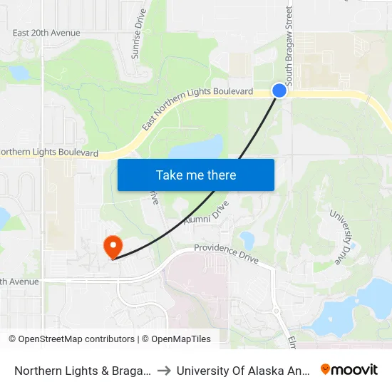 Northern Lights & Bragaw Wnw to University Of Alaska Anchorage map