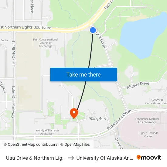 Uaa Drive & Northern Lights Ssw to University Of Alaska Anchorage map