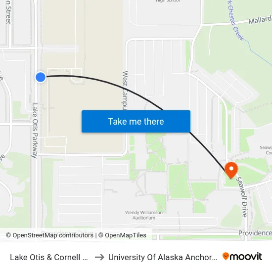 Lake Otis & Cornell Sse to University Of Alaska Anchorage map