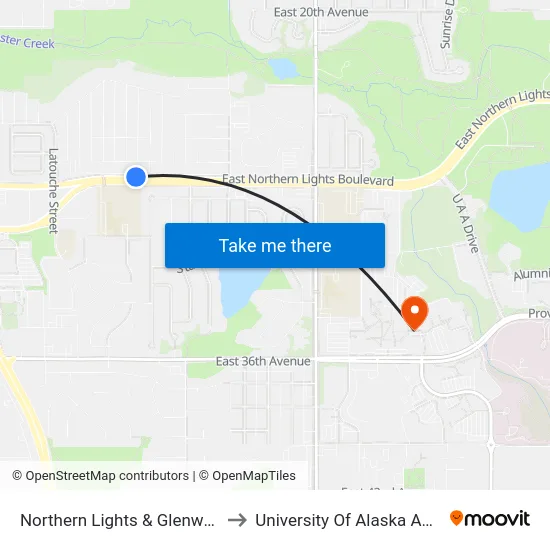 Northern Lights & Glenwood Wnw to University Of Alaska Anchorage map