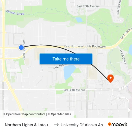 Northern Lights & Latouche Wnw to University Of Alaska Anchorage map