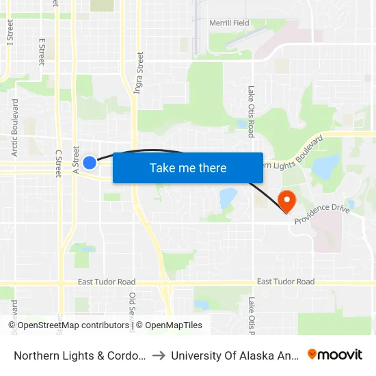 Northern Lights & Cordova Wnw to University Of Alaska Anchorage map