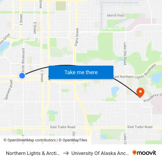 Northern Lights & Arctic Wnw to University Of Alaska Anchorage map