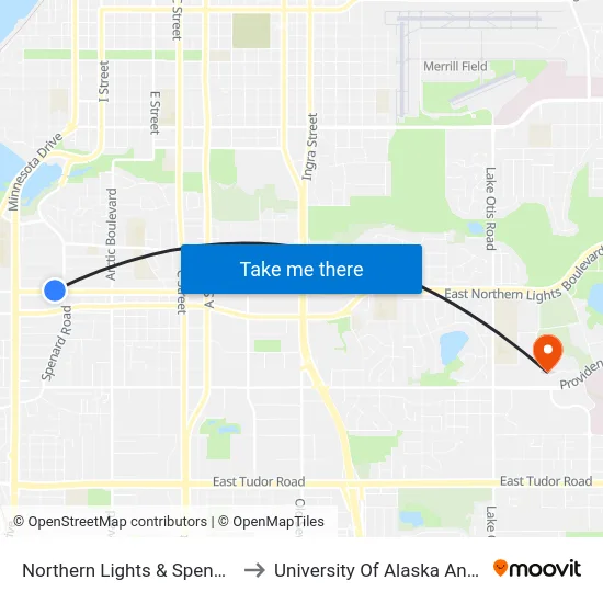 Northern Lights & Spenard Wnw to University Of Alaska Anchorage map