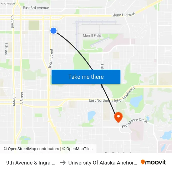 9th Avenue & Ingra Ese to University Of Alaska Anchorage map