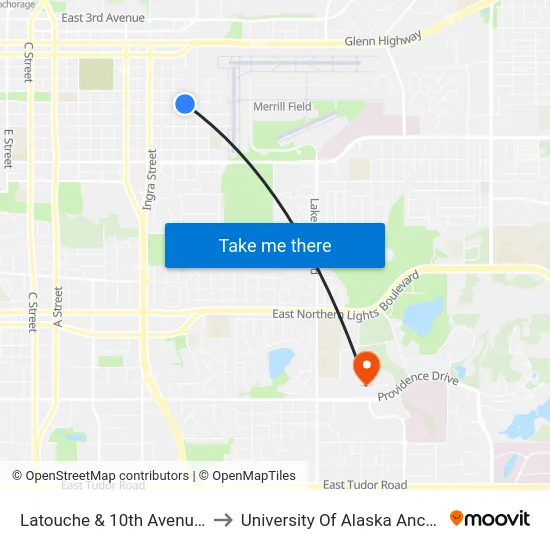 Latouche & 10th Avenue Ssw to University Of Alaska Anchorage map