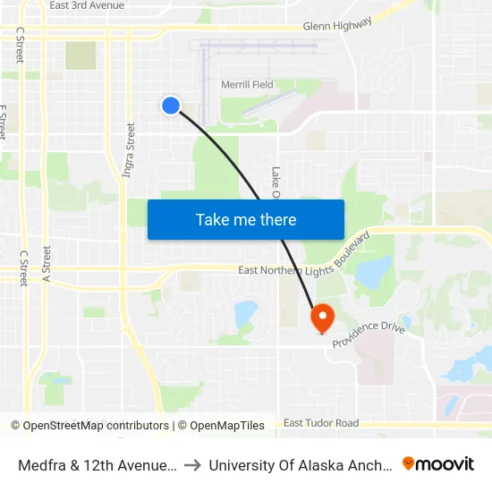 Medfra & 12th Avenue Ssw to University Of Alaska Anchorage map
