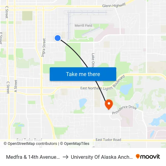 Medfra & 14th Avenue Nnw to University Of Alaska Anchorage map