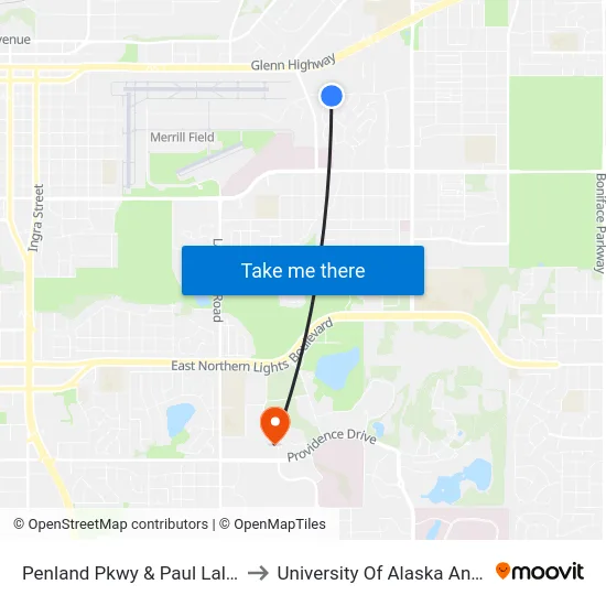 Penland Pkwy & Paul Lalone Ese to University Of Alaska Anchorage map