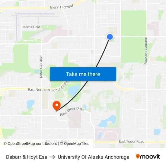 Debarr & Hoyt Ese to University Of Alaska Anchorage map