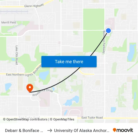 Debarr & Boniface Ese to University Of Alaska Anchorage map