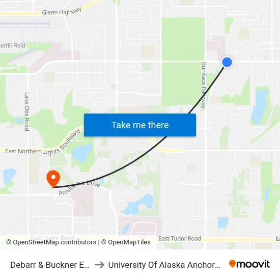 Debarr & Buckner Ese to University Of Alaska Anchorage map