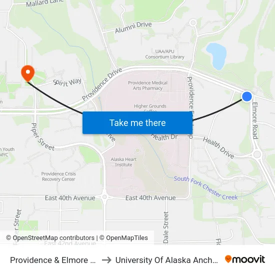 Providence & Elmore Wsw to University Of Alaska Anchorage map
