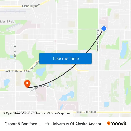 Debarr & Boniface Ene to University Of Alaska Anchorage map