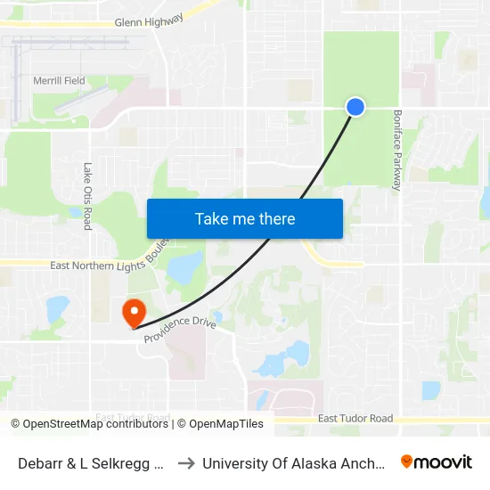 Debarr & L Selkregg Wnw to University Of Alaska Anchorage map