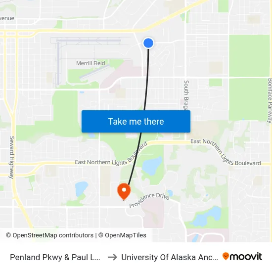 Penland Pkwy & Paul Lalone N to University Of Alaska Anchorage map