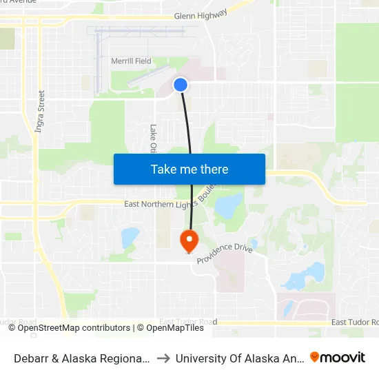 Debarr & Alaska Regional Dr Wnw to University Of Alaska Anchorage map