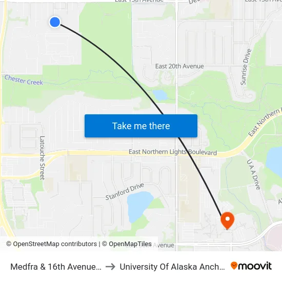 Medfra & 16th Avenue Ssw to University Of Alaska Anchorage map