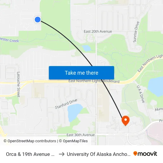 Orca & 19th Avenue Nnw to University Of Alaska Anchorage map
