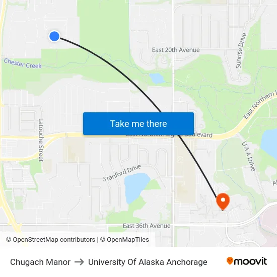 Chugach Manor to University Of Alaska Anchorage map