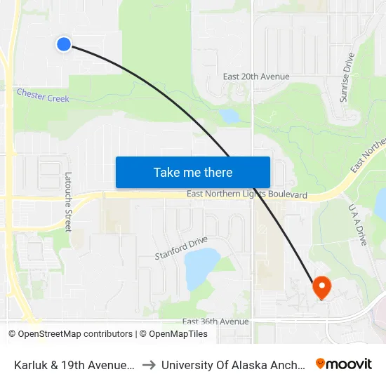 Karluk & 19th Avenue Nne to University Of Alaska Anchorage map