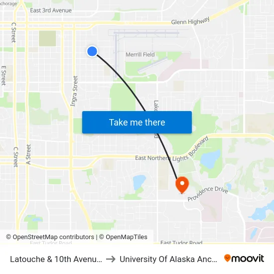 Latouche & 10th Avenue Nne to University Of Alaska Anchorage map