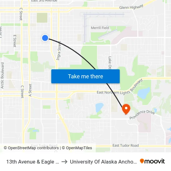 13th Avenue & Eagle Ese to University Of Alaska Anchorage map