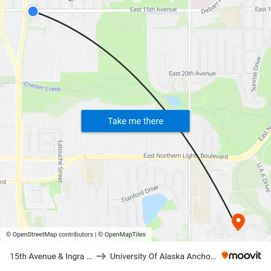 15th Avenue & Ingra Ese to University Of Alaska Anchorage map