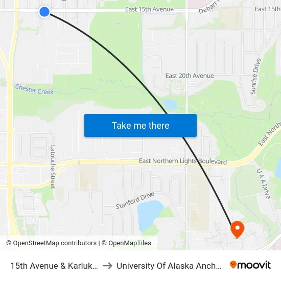 15th Avenue & Karluk Ese to University Of Alaska Anchorage map