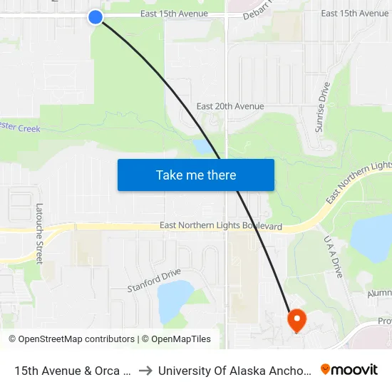15th Avenue & Orca Ese to University Of Alaska Anchorage map
