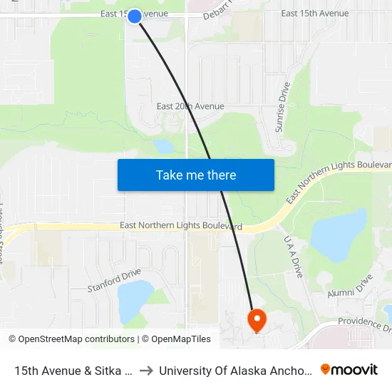 15th Avenue & Sitka Ese to University Of Alaska Anchorage map