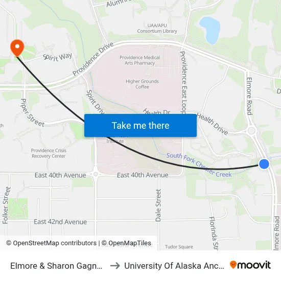 Elmore & Sharon Gagnon Ssw to University Of Alaska Anchorage map