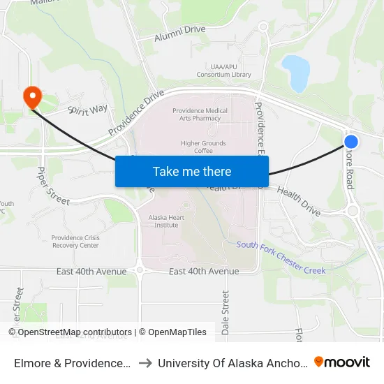 Elmore & Providence Sse to University Of Alaska Anchorage map