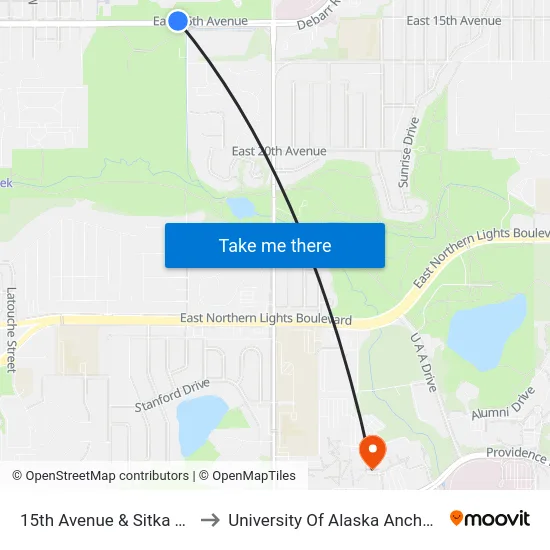 15th Avenue & Sitka Wnw to University Of Alaska Anchorage map
