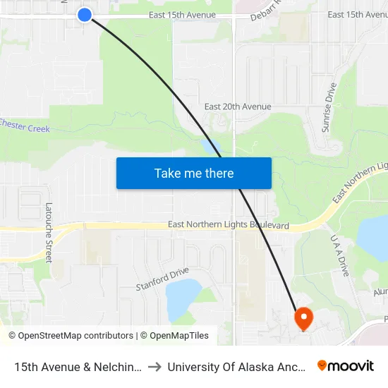 15th Avenue & Nelchina Ene to University Of Alaska Anchorage map